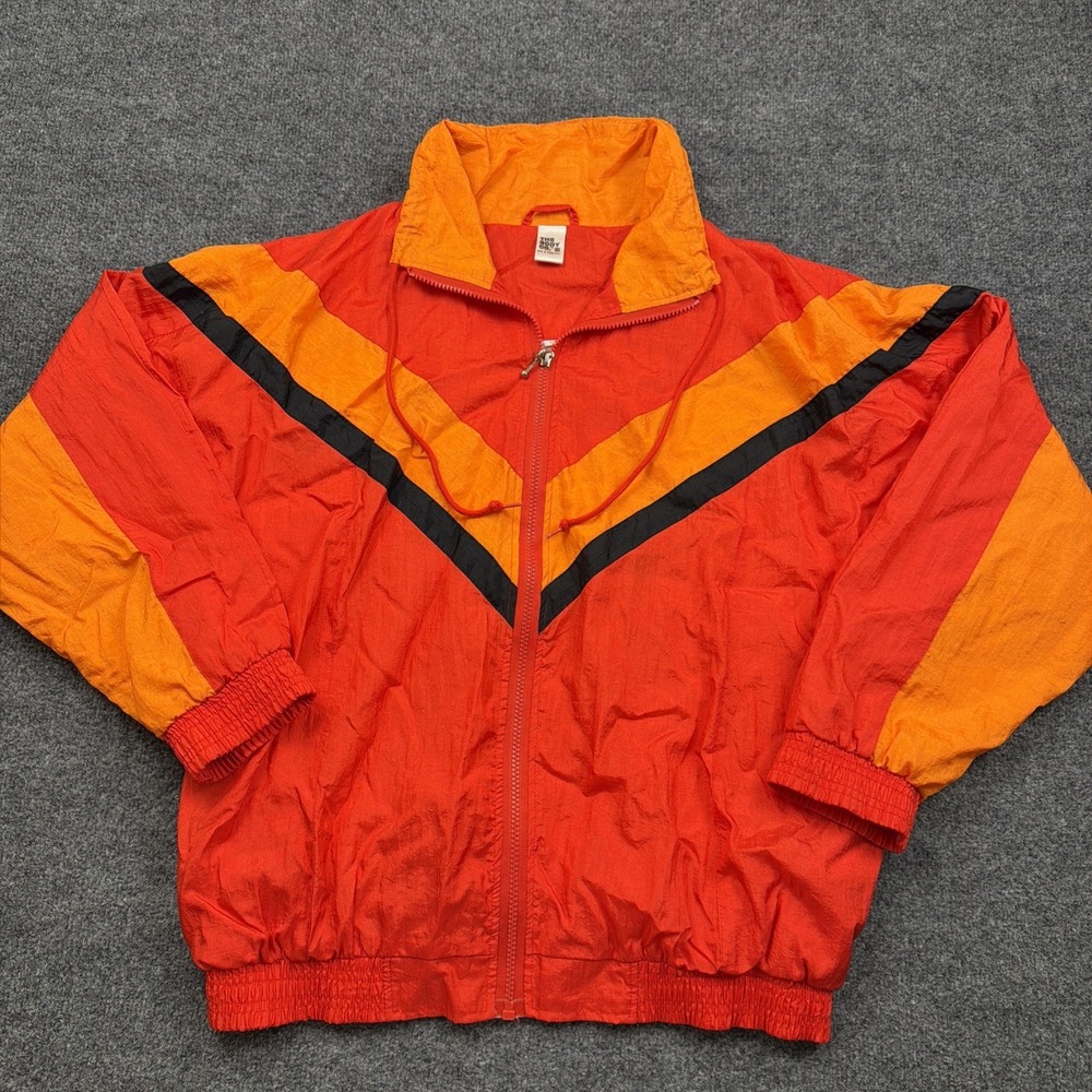 Vintage 90s Colorblock Windbreaker Red Orange Chevron Jacket Medium Retro